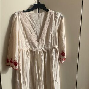 Cream Dress with Red Embroidery